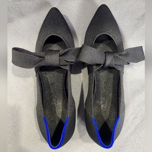 Rothy's The Mary Jane Bow Tie Slip On Knit Stretch Flats Shoes Black Pointed Toe